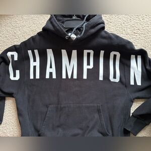 Champion Black Pullover Hoodie Reverse Weave Kangaroo Pocket Blokecore Comfy